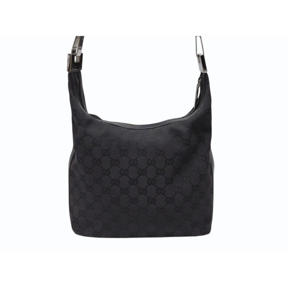 Gucci Canvas Hobo Bag Black Leather One Shoulder GG - Picture 3 of 9